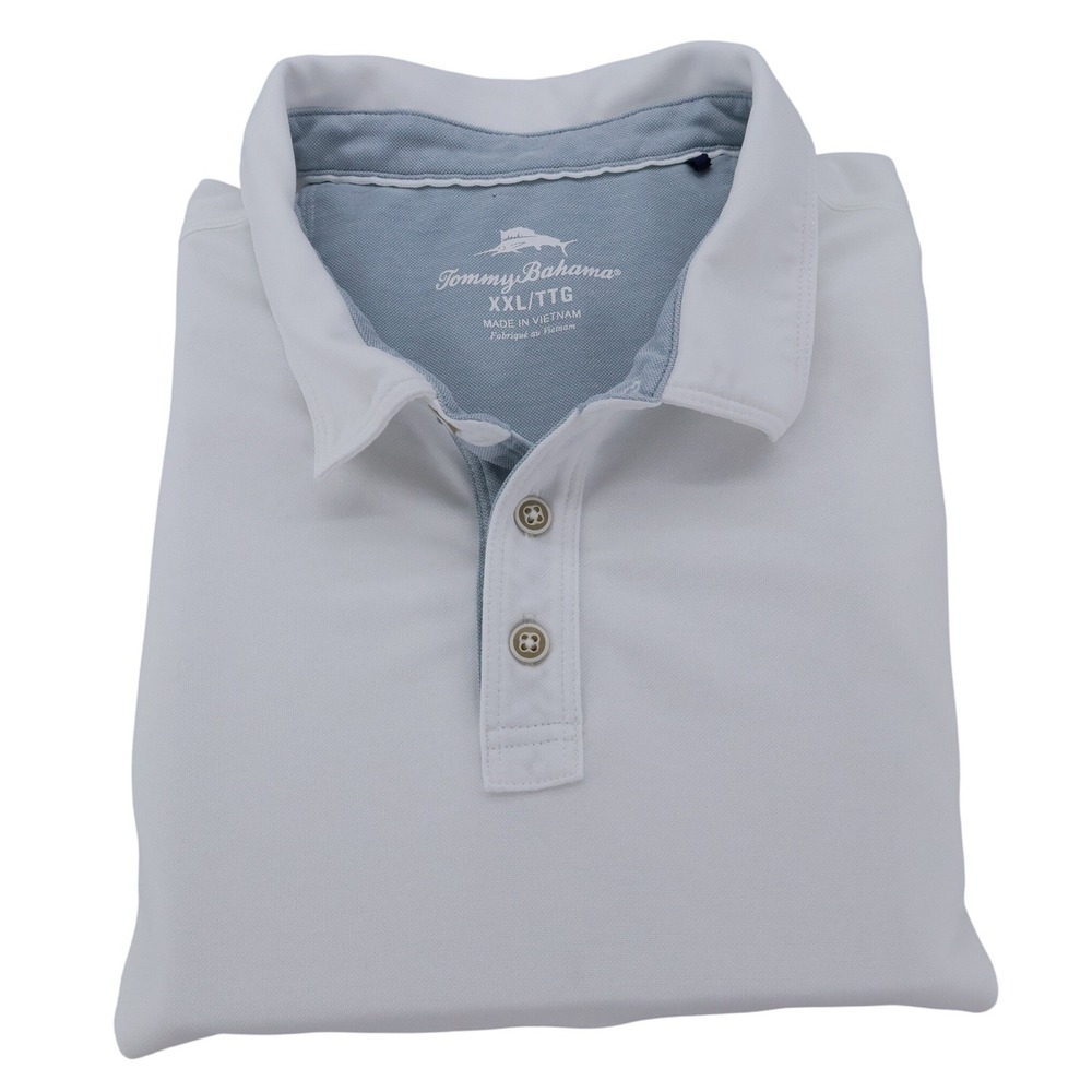 Tommy Bahama White Tencel Blend Short Sleeve Polo Shirt XXL Marlin Logo